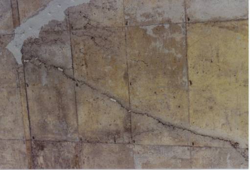 Close up of epoxy inection port setting at the Hush House at the Vermont Air National Guard