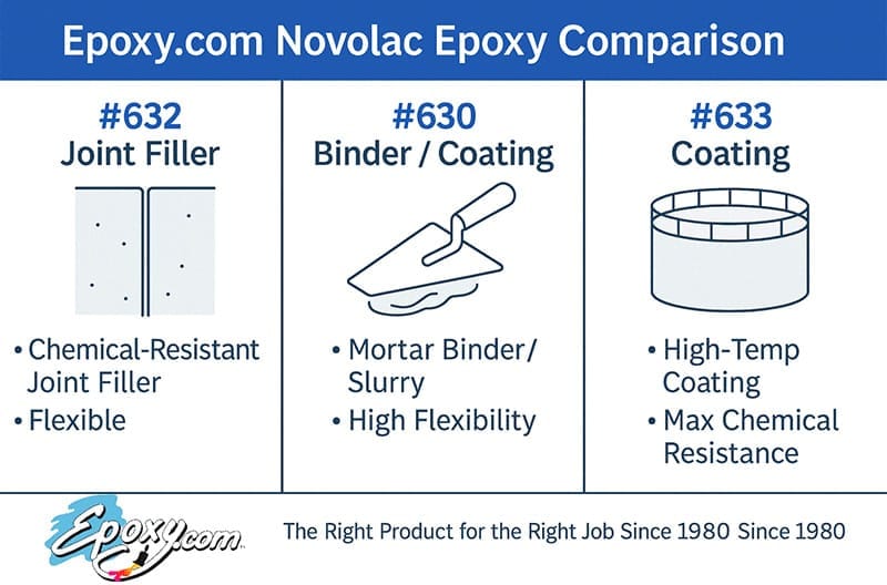 Epoxy.com Novolac Epoxy Comparison Chart #630 vs #633 (+ #632 Joint Filler)